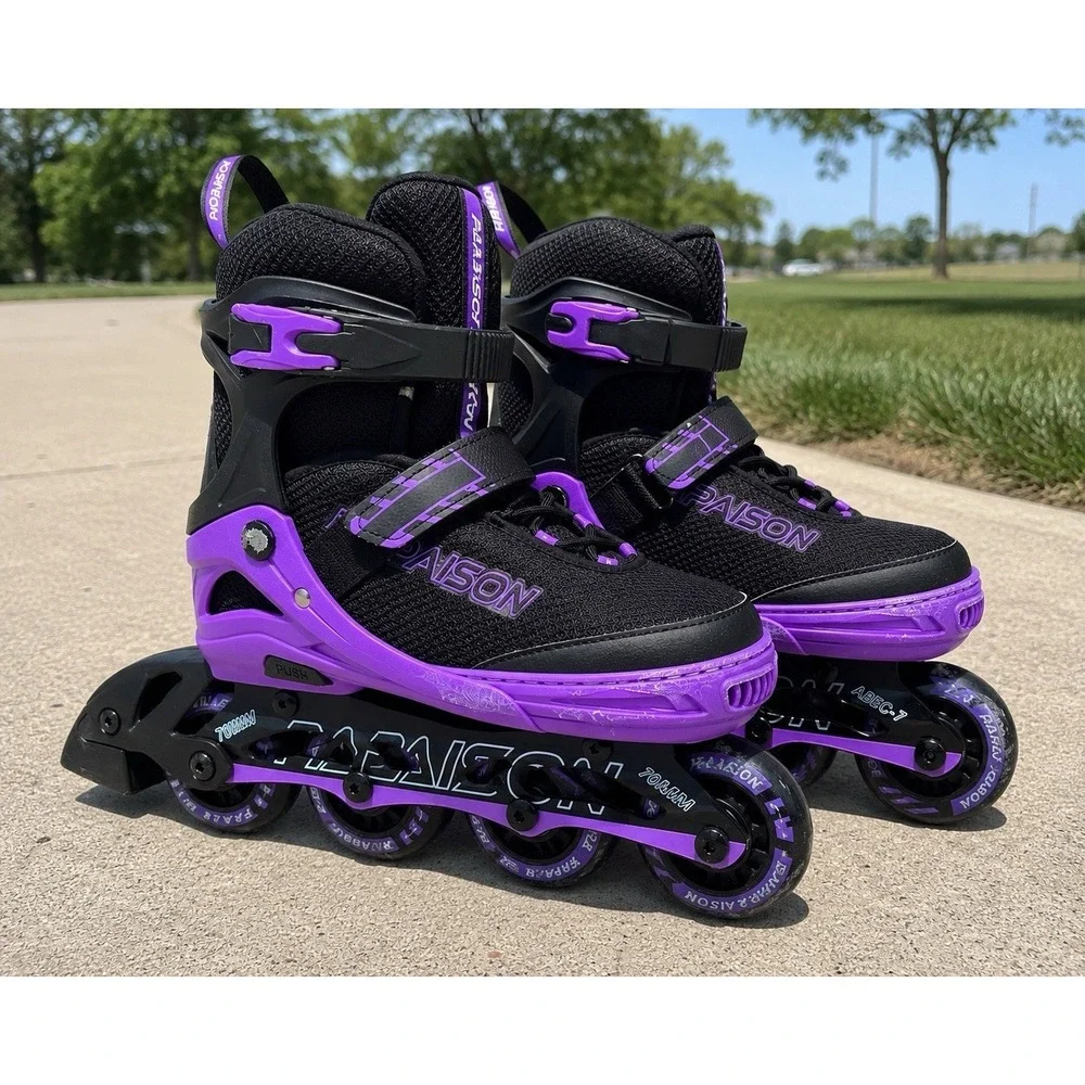 Papaison Adjustable Inline Skates Kids 2-4.5 Purple Light Up Wheels 70mm MSRP$52